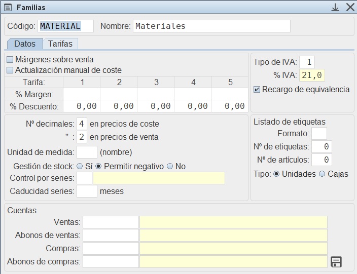 Familias
                                  Mantenimiento