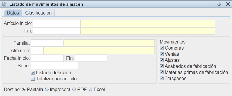 Listado de
                                    movimientos de almacn