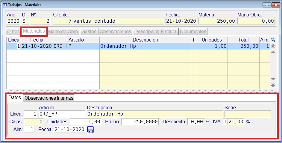 Trabajos
                                  Mantenimiento Materiales