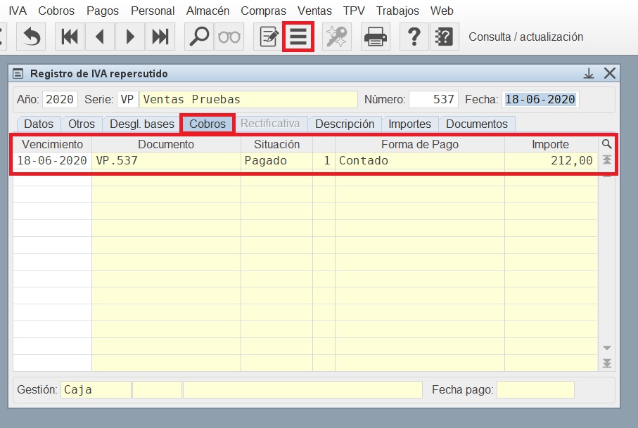 Registro de IVA
                                  Cobros Ctrl+M