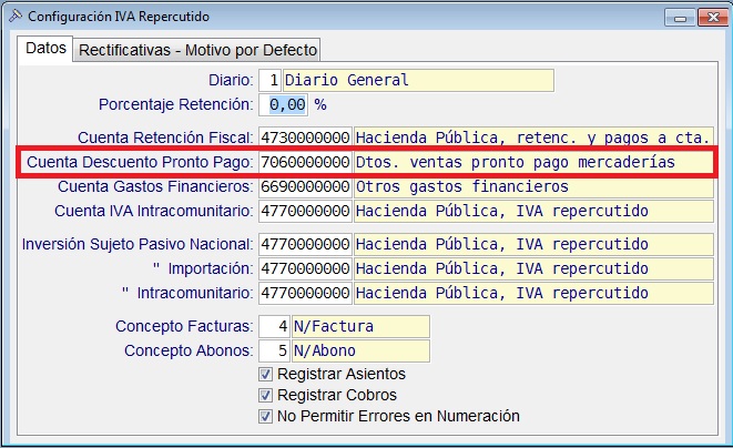Configuración Iva
Repercutido