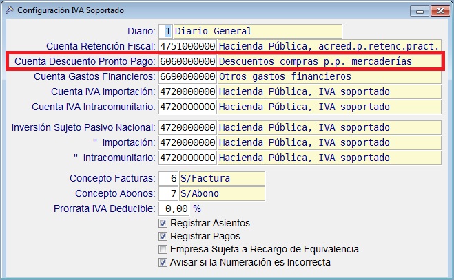 Configuración IVA Soportado