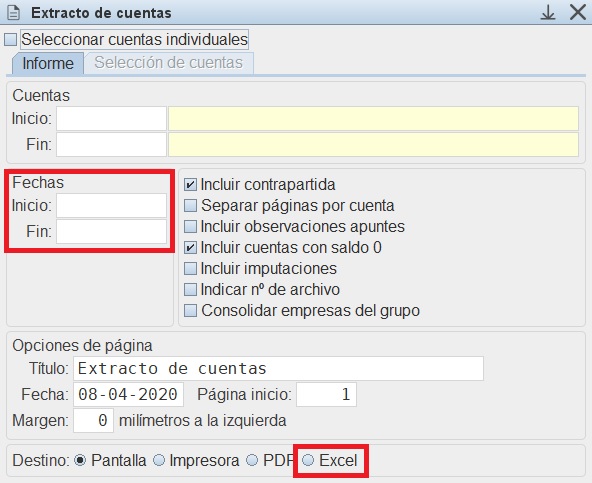 Extracto Cuentas
                                    a Excel