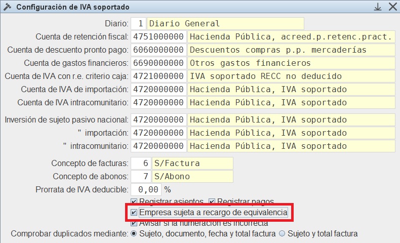 Configuracin
                                  Recargo de Equivalencia