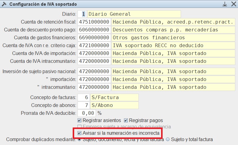 Desmarcar aviso de
                                    error en numeracin