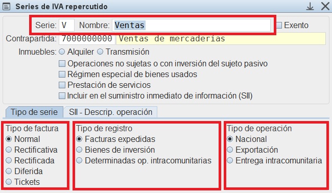 Serie de IVA
                                    Repercutido Venta