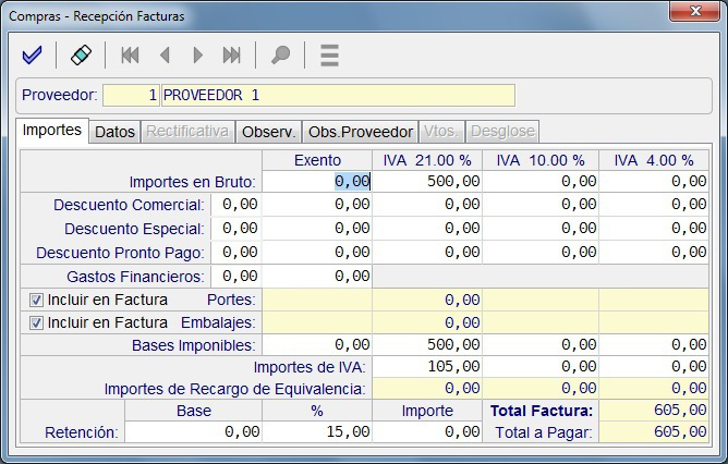 Compras Facturas
                                  Recepcin Importes
