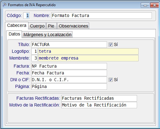 Formato factura IVA
                                  Repercutido