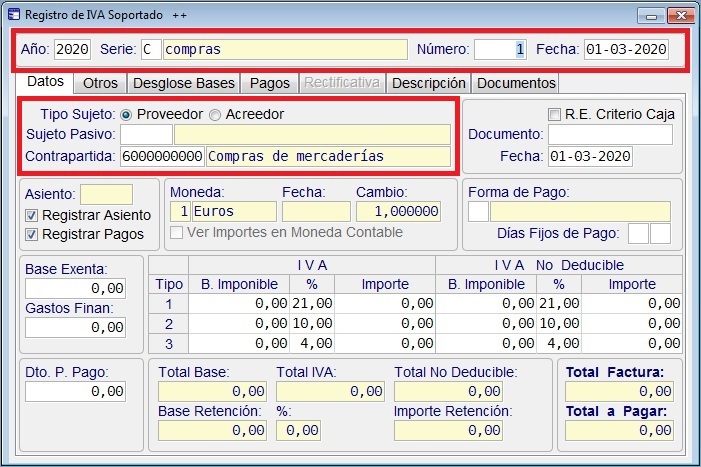 Registro de IVA
                                  Soportado Cabecera