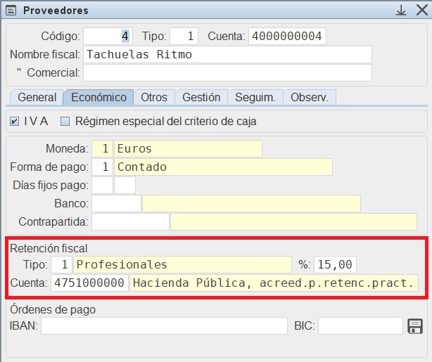 Proveedor retencin
                                  por defecto