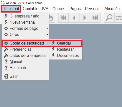Principal Copias de
                                  Seguridad Guardar