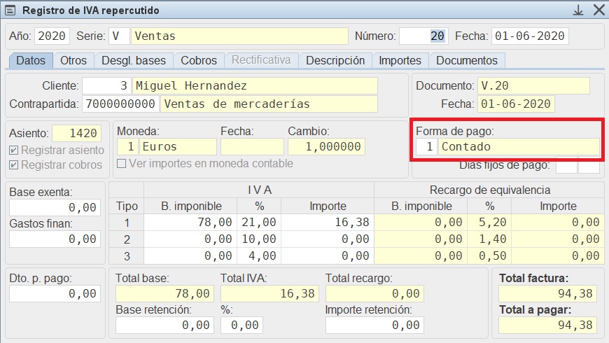 Registro de IVA
                                  Forma de Pago